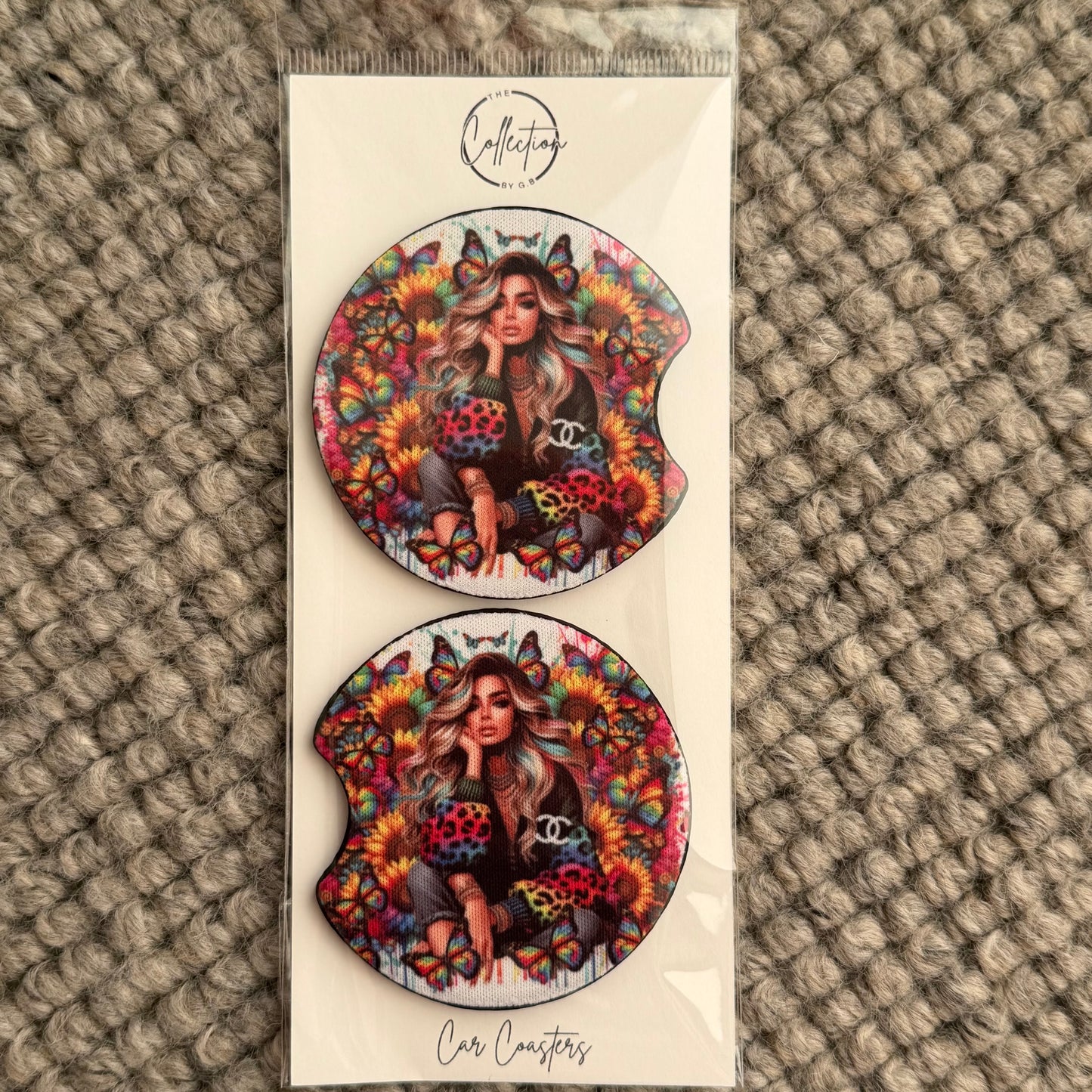 Car Coaster Set (tattoo girl rainbow leopard)