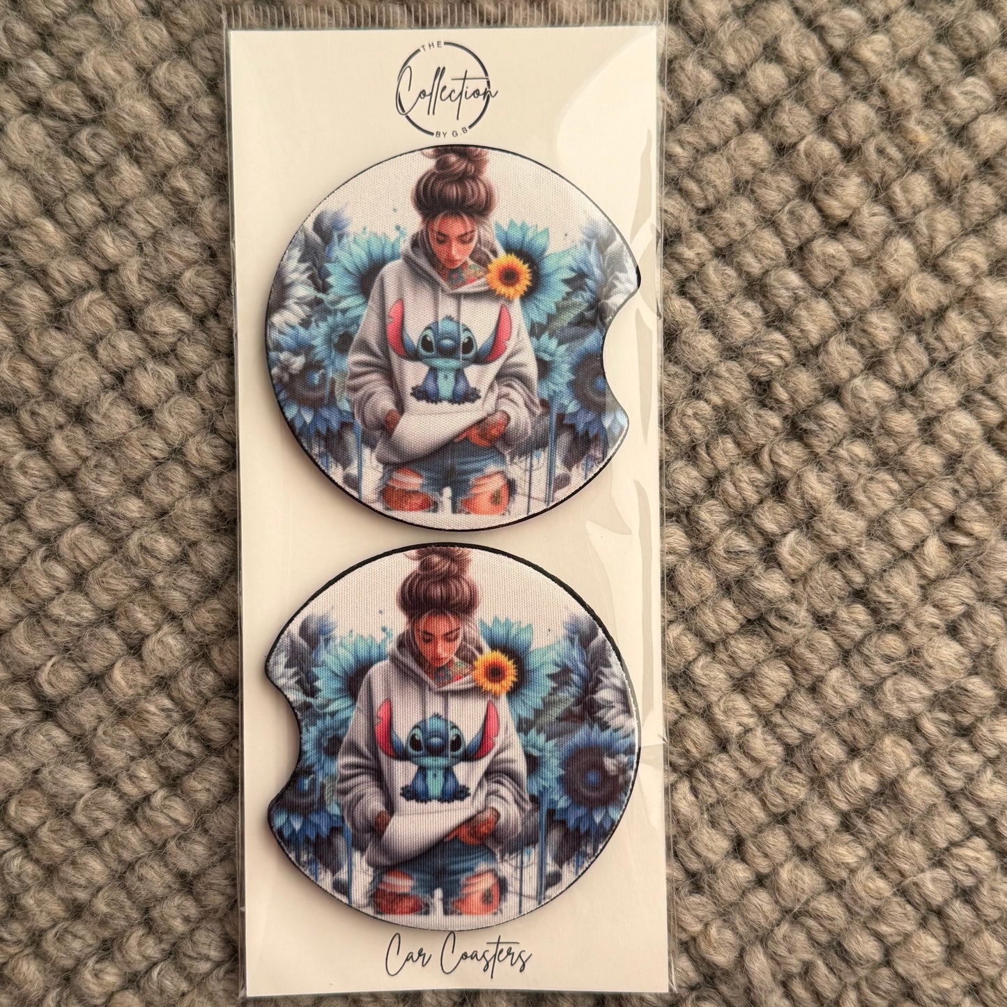 Car Coaster Set (blue alien girl white jumper)