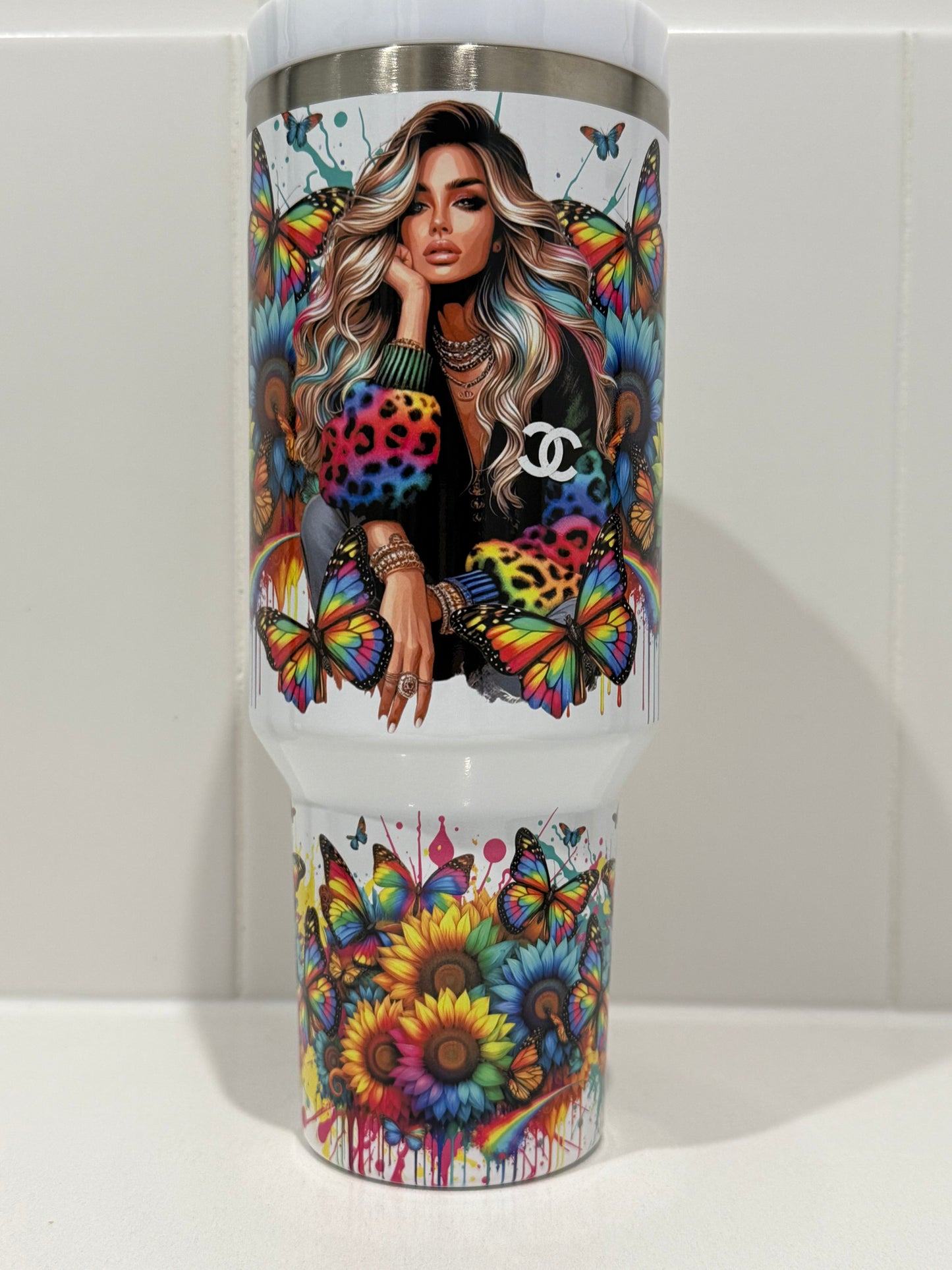 40oz Stainless Steel Tumbler (Vibrant Tattoo Girl)
