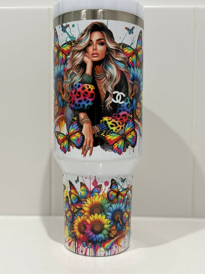 40oz Stainless Steel Tumbler | Insulated Drinkware | Vibrant Tattoo Girl