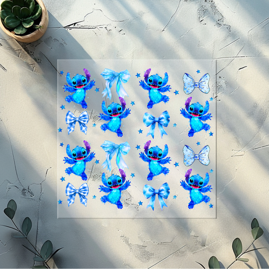 DTF plus pocket print (Blue Alien with bows)