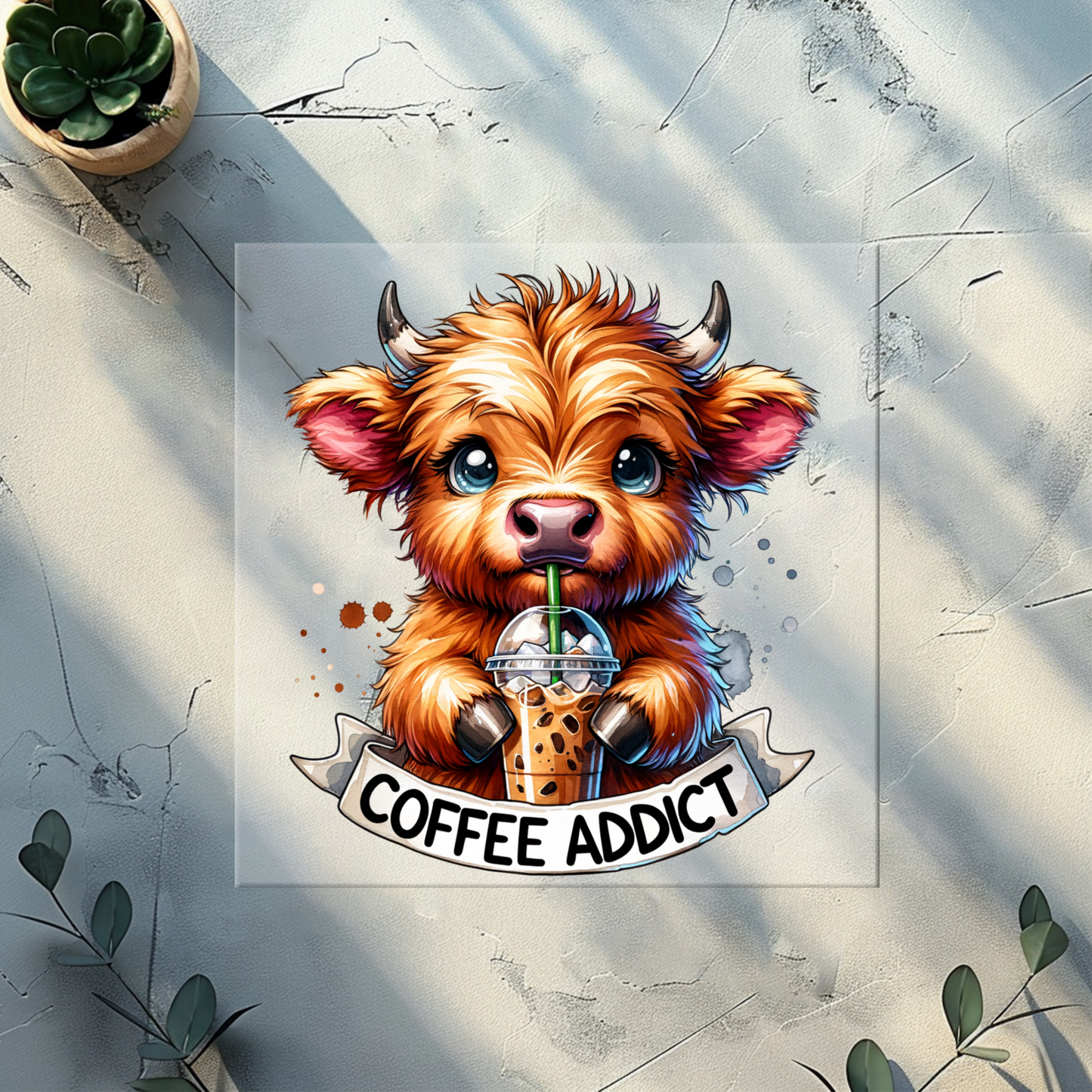 DTF plus pocket print (Cow Coffee Addict)