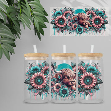 Highland Cow Pink Floral 2
