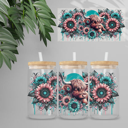 Highland Cow Pink Floral 2