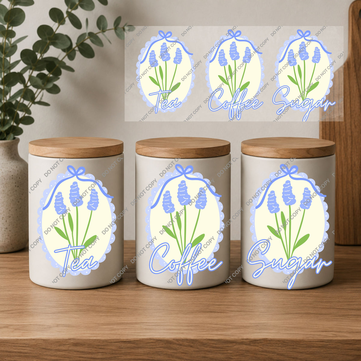 Tea, Coffee & Sugar Canister Double Sided | UVDTF Wrap Set
